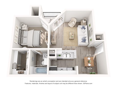 Floor plan for 1 bed, 1 bath, 521 sqft